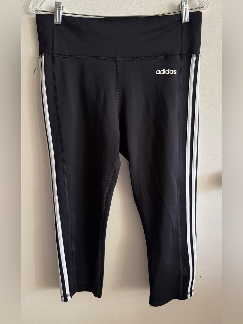 Adidas Climalite Black White 3 Stripe Active Capri Cropped Leggings Workout L